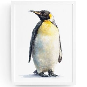 Watercolor Emperor Penguin Portrait Wall Art Print, Unframed - Regal Arctic
